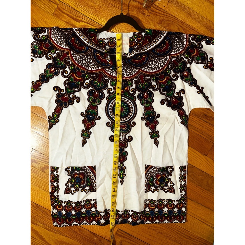 Vintage Dashiki by Katari White Cotton African Print Tunic‎ Top Boho Hippie XL - Picture 4 of 5